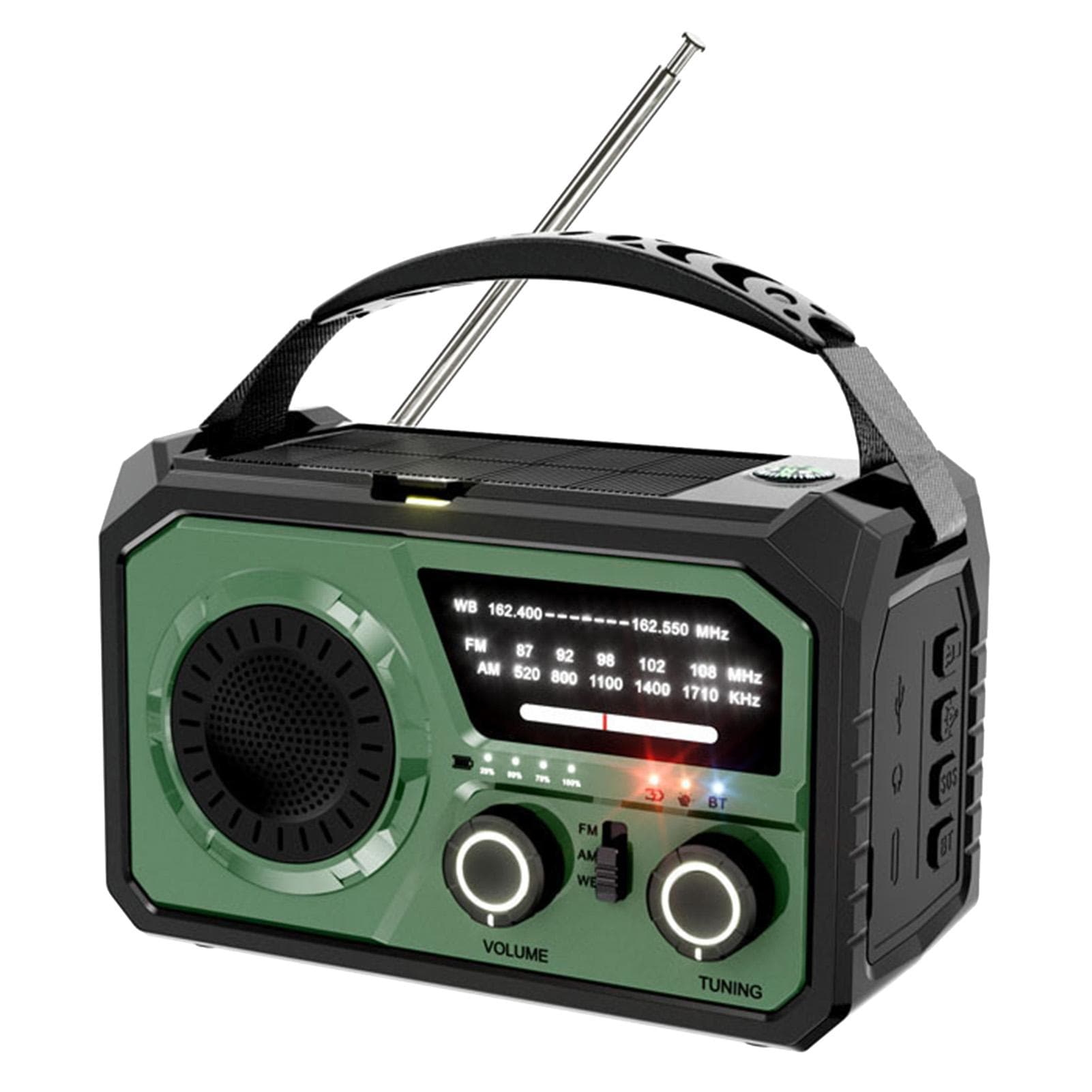 16000mAh Hand Crank Emergency Radio Wireless Hand Crank Weather Radio NOAA/AM/FM Portable Solar army green