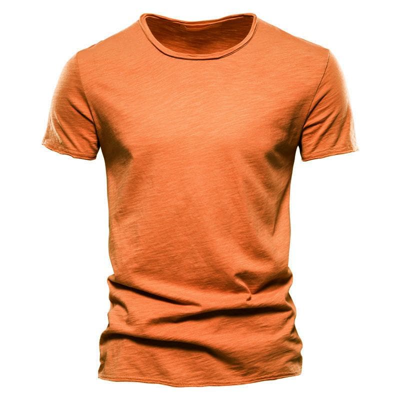 Usegiraffe Brand Quality Elasticity T-Shirt Men's O-neck Slim Fit 100% Cotton T-shirt Fashion Short Sleeve T Shirt Men's Tops Casual Tshirt S yellow