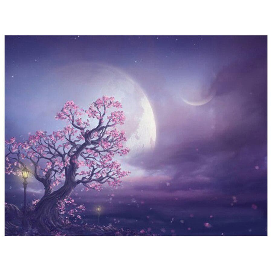 Full Round 5D DIY Diamond Painting Sakura Tree Moon landscape Diamond Embroidery 20X30CM