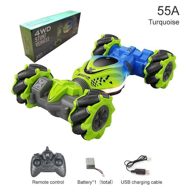 New 4WD RC Car Toy 2.4G Radio Remote Control Cars RC Watch Gesture Sensor Rotation Twist Stunt Drift Vehicle Toy for Children Kids Gift handle rc green