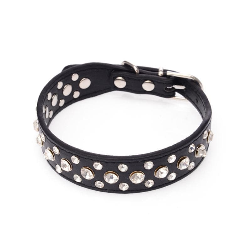 Cute Bling Cat Collar Puppy Dog Pet Neck Strap Crystal Collar PU S black
