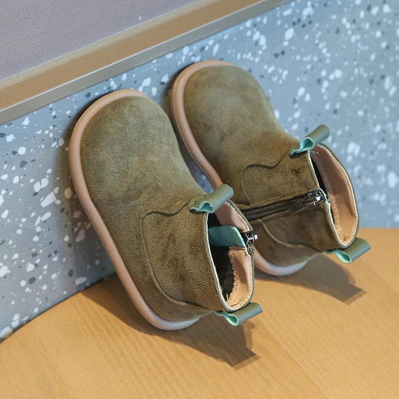 Autumn Winter Baby Boys Girls Boots Oxford Suede Children Casual Shoes Outdoor Anti-slip Infant Shoes Plush Kids Ankle Boots 24 green