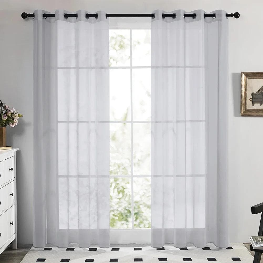2/4 Panels Solid White/Black Tulle Chiffon Curtains Drapes Living Room Kitchen Bedroom Decor Modern Sheer Voile Window Curtain 2pc 132x160CM