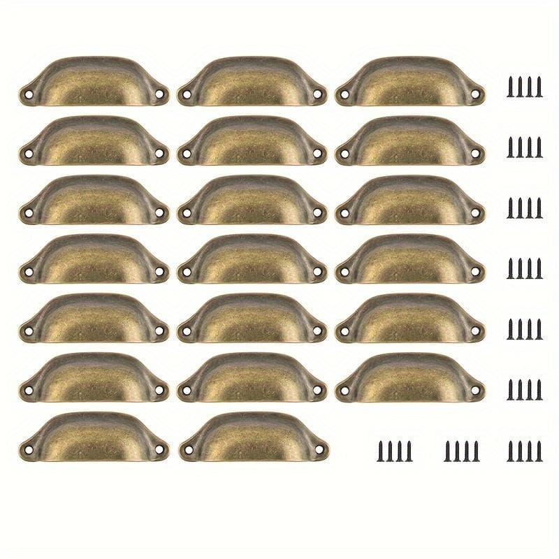 20pcs Antique Brass Drawer Pull Knobs, Vintage Shell Shape Pull Knobs for Cabinet, Closet, Dresser, Bathroom, Closet with Screws 20-Pack bronze