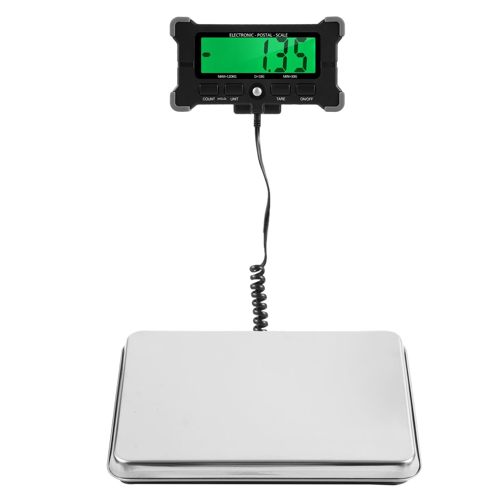 264 Lbs Electronic Postal Scale 10g Precision Integrated Stainless Steel Digital Scale with LCD 120kg silver