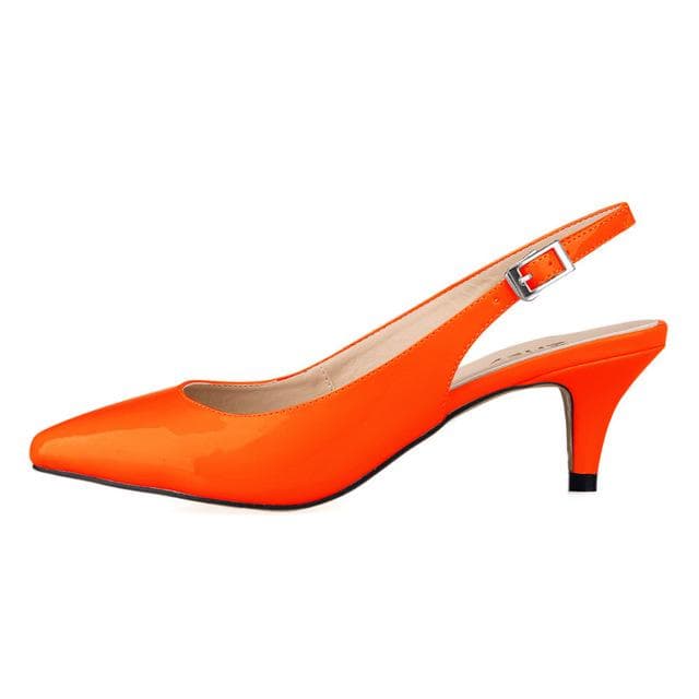 Women Pumps Patent Leather Low High Heels Sexy Buckle Sandals Work Party Wedding Stilettos Shoes shoe 5 orange