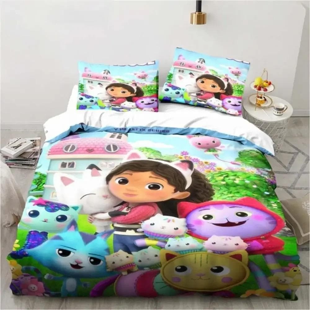 Gabby's Dollhouse Bedding Set Cartoon Pillowcases Quilt Cover For Girl Kids Gift Sing Twin Full Queen Cute Kawaii 3D Duvet Cover EU Single 135x200cm