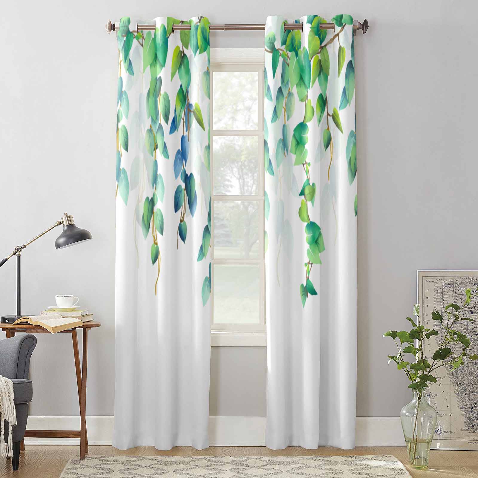 Pastoral Plants Flowers Window Curtains for Living Room Bedroom Curtain Modern Kitchen Blinds Drapes Curtains 135W x 60H(cm) x1