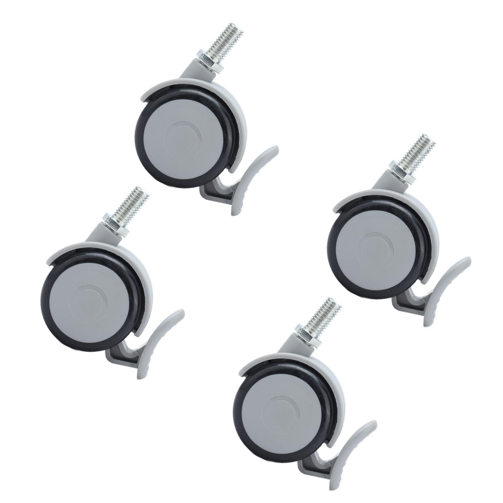 4Pcs Caster Rubber Brake Wheels with M10 Thread Stem Furniture Swivel Accessories 2in