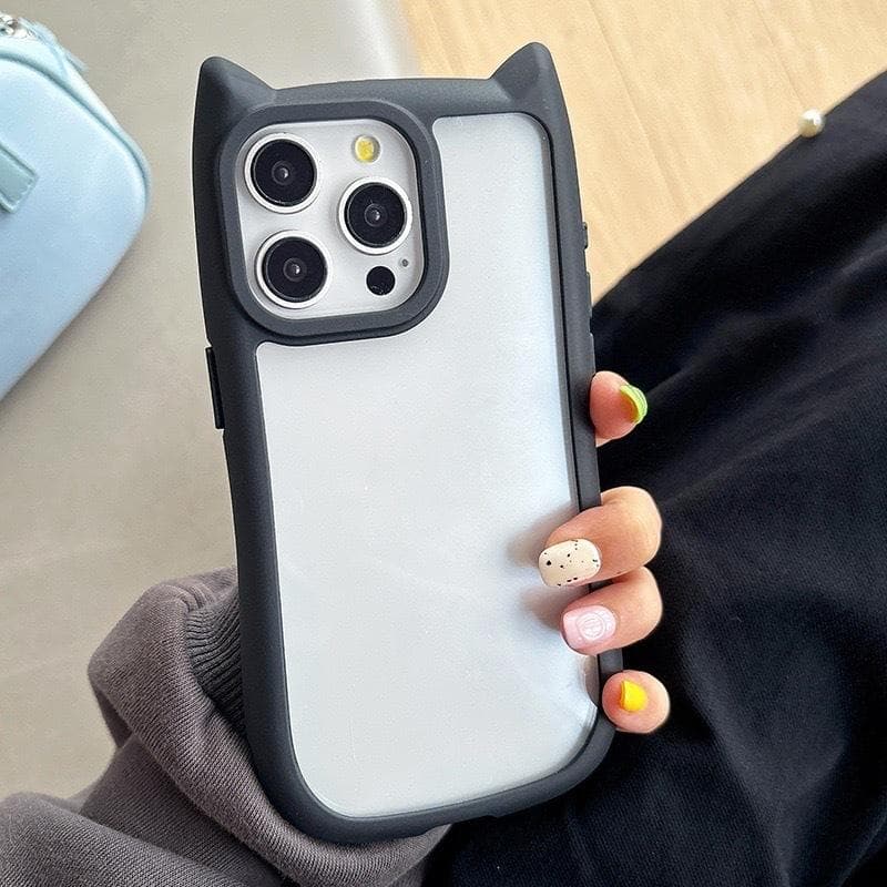 Transparent Acrylic Cat Ears IPhone16promax Simple Frosted Apple 15/14/13 Solid Color Protective Case Apple 16Plus