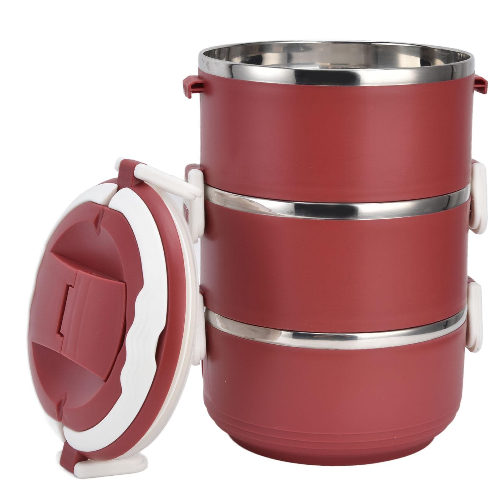 Stackable Lunch Box Three Layers Stainless Steel Leakage Proof Portable Keep Warm Bento Box for L(for 6.5-9kg) red