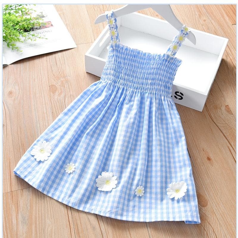 Summer 2023 Children's Dress Little Daisy Plaid Princess Dress for Girls 90cm