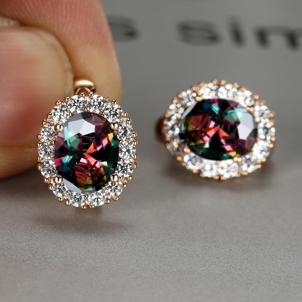 Luxury Purple Stone Gold Color Love Drop Earrings Bride Band Engagement Ear Clip Jewelry multicolour