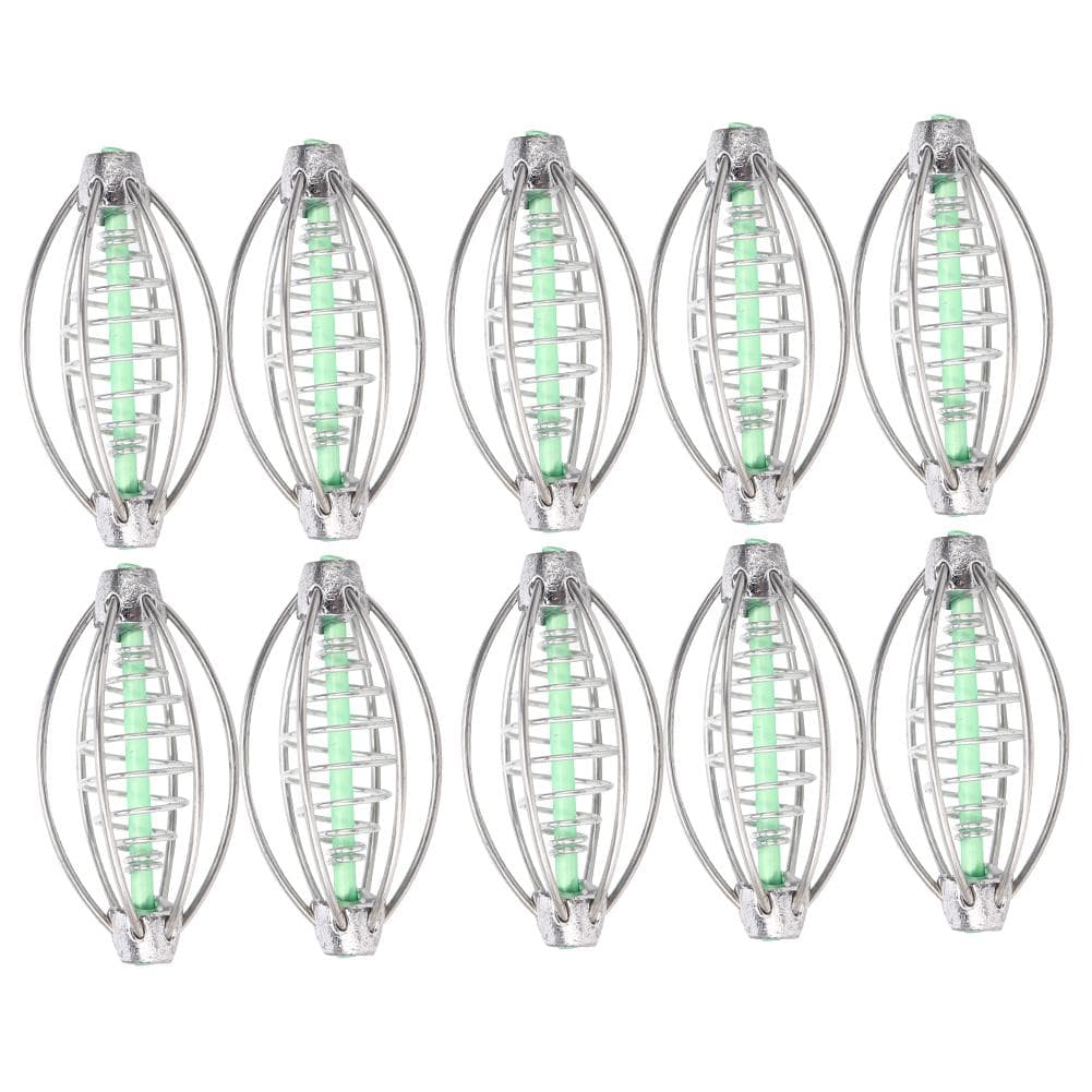 10PCS Stainless Steel Spring Fishing Feeder Bait Cage Holder Tackle Accessory with Pendant Bead S 17g