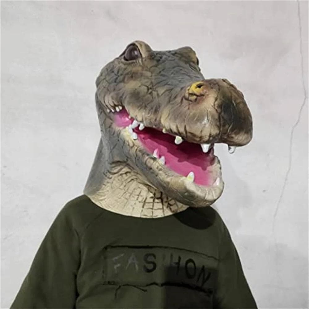 Alligator Mask Masquerade Party Adult Latex Reptile Animal Full Head Helmet Halloween Carnival Cosplay Crocodile Clothing Props green