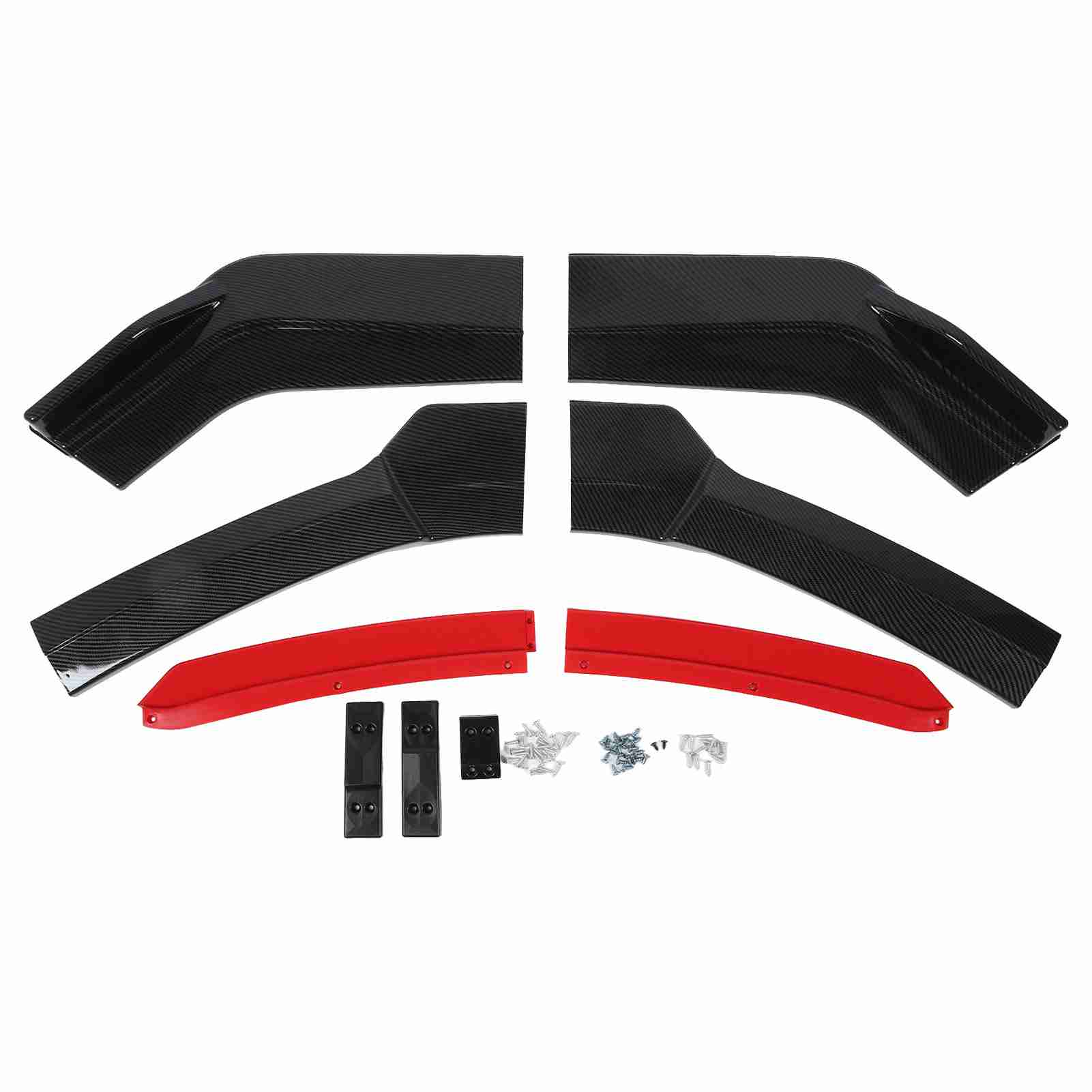 6PCS Front Bumper Lip Spoiler Set Carbon Fiber Pattern Reduce Wind Resistance Universal Fit Bumper