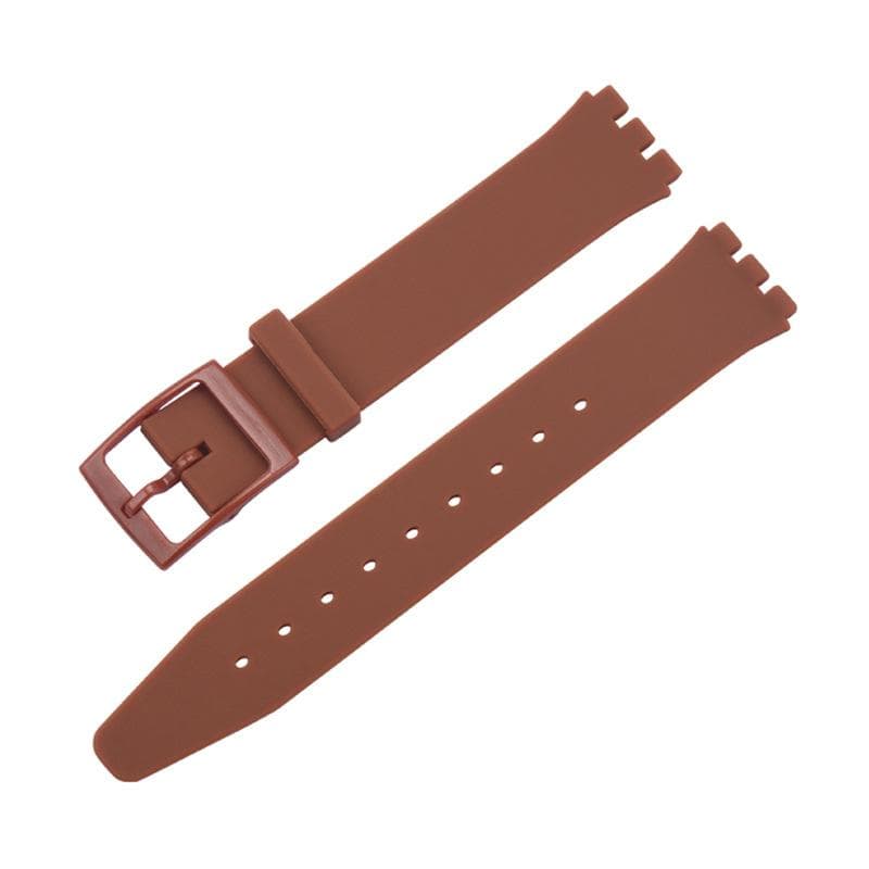 Ultra-thin Watch Band for Swatch Skin Strap Replacement Pin Buckle 16mm Silicone Rubber Wristband Red Navy Black White Watchband brown