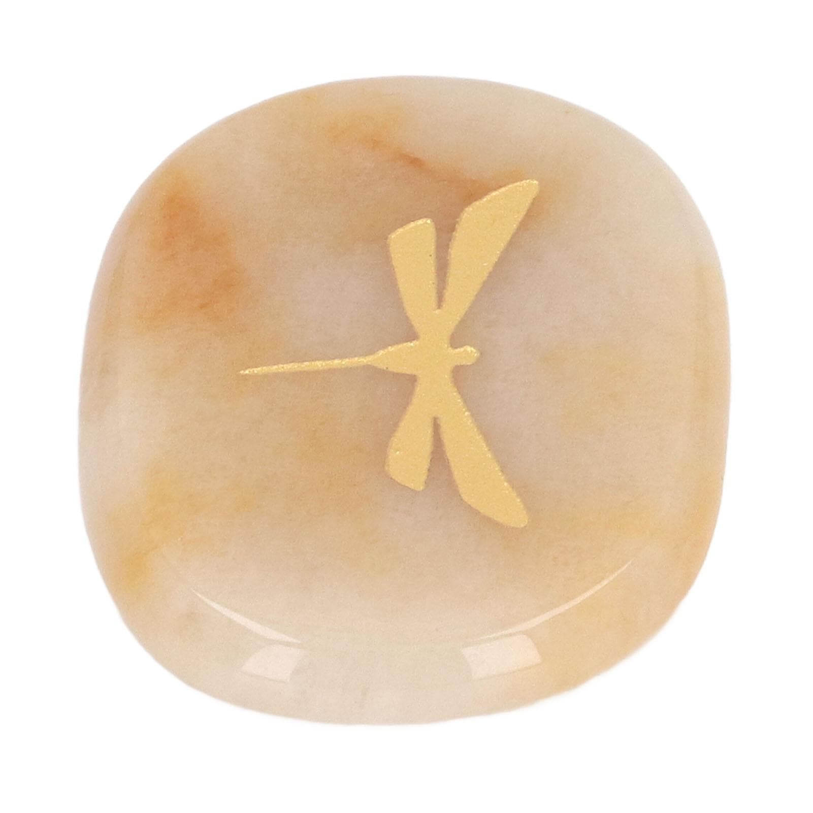 Thumb Worry Stone Nature Crystal Gold Dragonfly Surface Carving Relaxing and Soothing Balance Stone