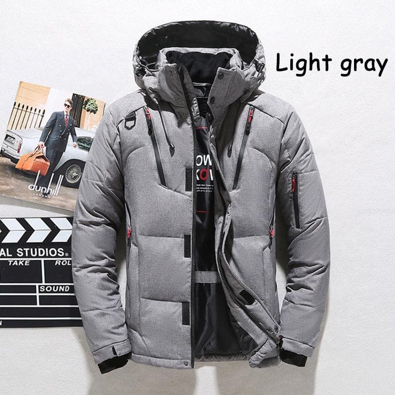 -30℃ Winter Men Duck Thick Down Jacket Men Snow Parkas Coat Male Warm Winter Down Jacket Outerwear L light gray