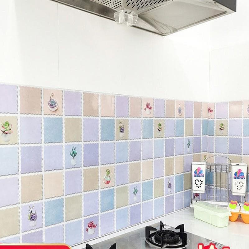 DIY Oil Proof Kitchen Furnitur Wall Stickers Self Adhesive Papel De Parede Bathroom Tile 3D Waterproof Vinyl Cabinet Wallpaper 60cm x 300cm