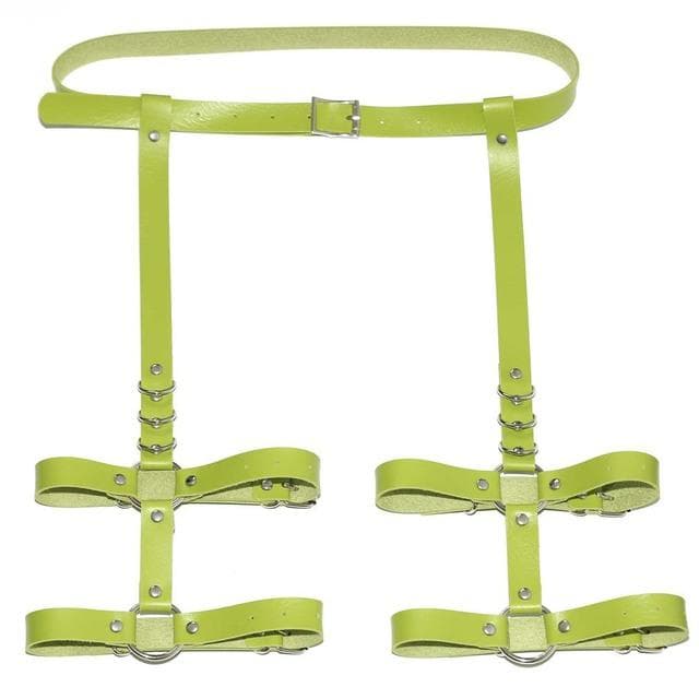 Sexy Harajuku Handmade Pink Bow Garter Belts Leather Suspenders Straps O-ring Leg Harness None green