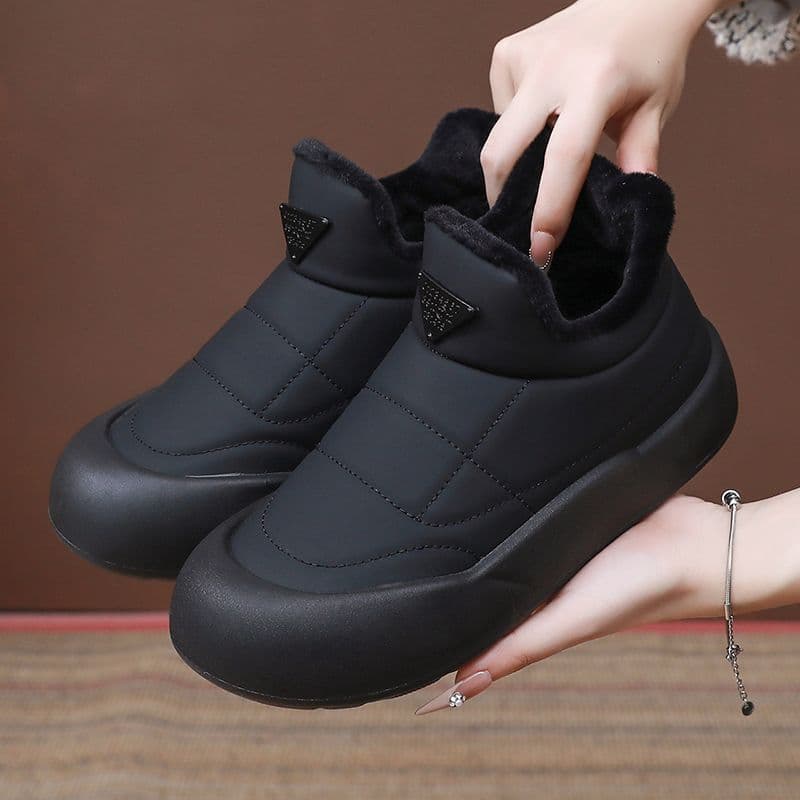 Winter Cotton Boots, Women's Velvet Warm Shoes, Down Cloth Waterproof and Anti Slip Snow Boots, Thick Soled Versatile Casual Shoes 41 black