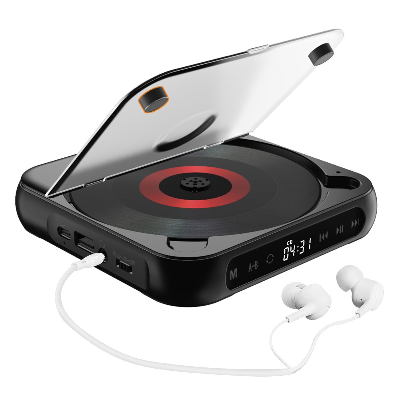 BT5.1 CD Player Portable Music Player Desktop CD Runner with Dustproof Cover LED Display 6 Modes A-B Repeat Timer Remote Control black