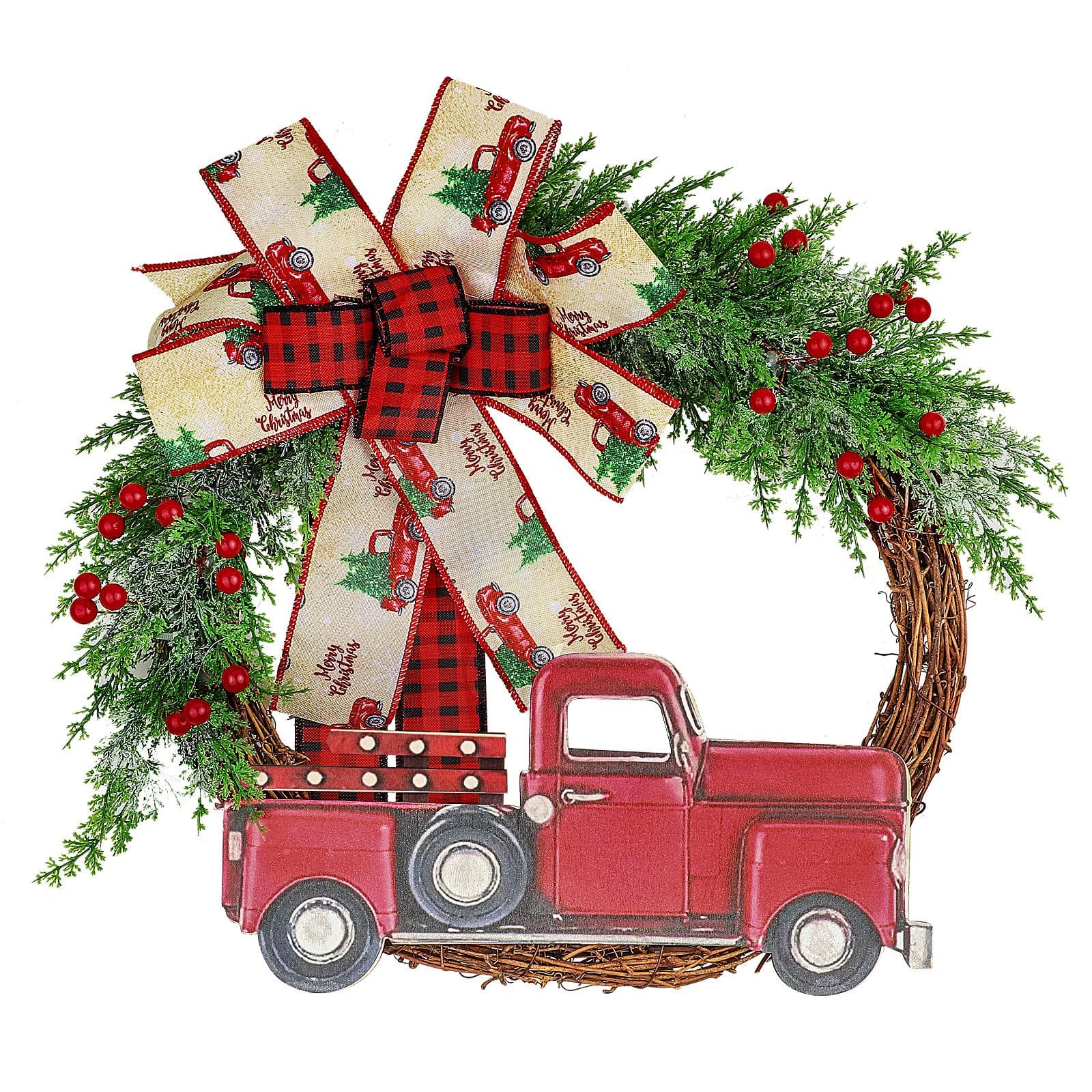 Red Truck Christmas Wreath Fall Wreath for Front Door Decorations for Farmhouse Autumns Harvest