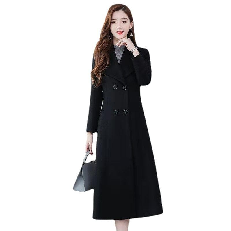 The New Autumn and Winter Woolen Coat Women's Over-the-knee Thickened Oversized Lapels Are Extra-long XXL