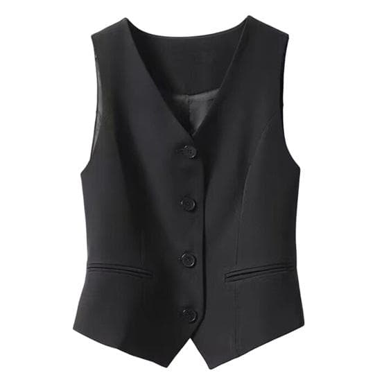 Women's Sleeveless Suit Vest Slim Fit Single Breasted Business Vest V M black