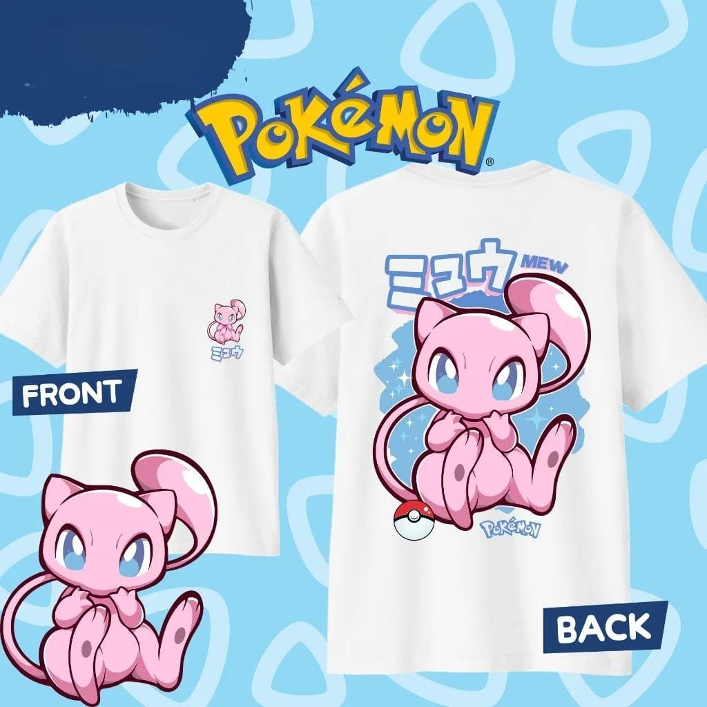 Anime Pokémon Mew Printed Cotton T-shirt Summer Men's and Women's Harajuku Clothing Fashion Casual Street T-shirt Fan Gifts L