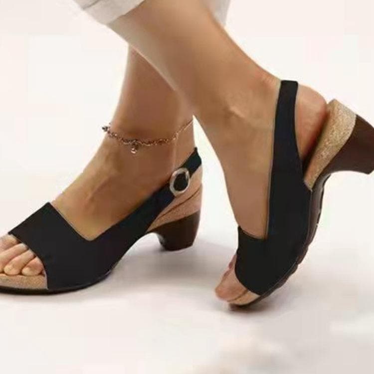 Fashion Shoes Women Sandals Square Toe Comfortable Platform Shoes Woman Mid Heel Beach Party Sandals Plus Size Zapatos Mujer 37 black