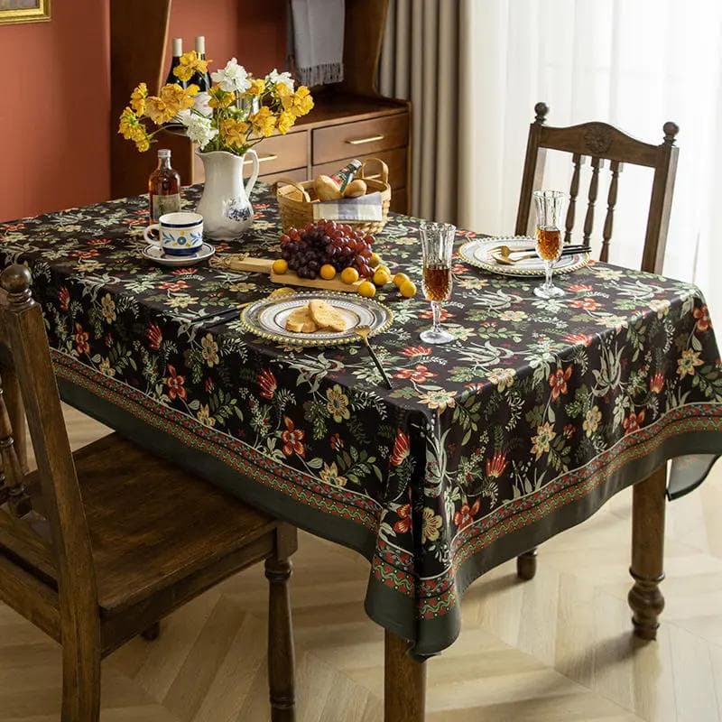 Flower Patterned Dustproof Tablecloth Restaurant Printed Rectangular Table Cover Rural Style Luxury Decorative Background Cloth 140x220cm 1pcs