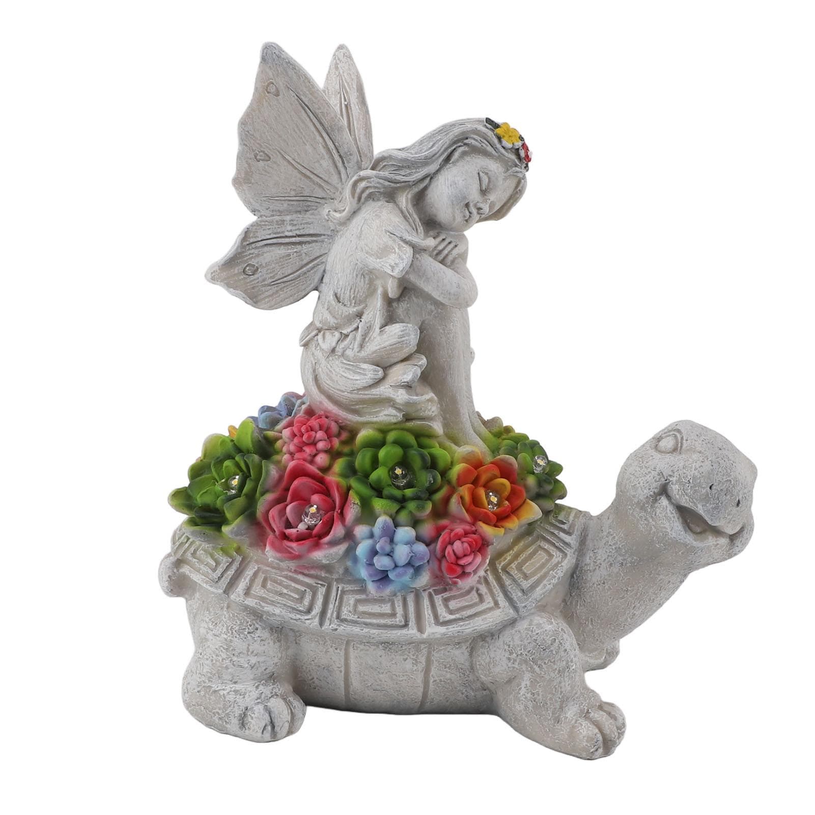 Solar Garden Statue Turtle and Angel Shape Durable Resin Solar Outdoor Sculptures Statues with LED