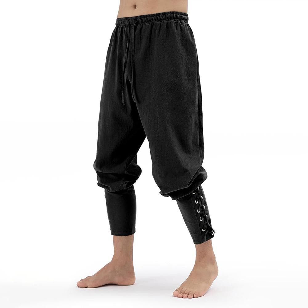 Men's Vintage Pants Medieval Viking Pirate Customets Lace-up Cotton Linen Trousers Halloween Cosplay Outfits M black