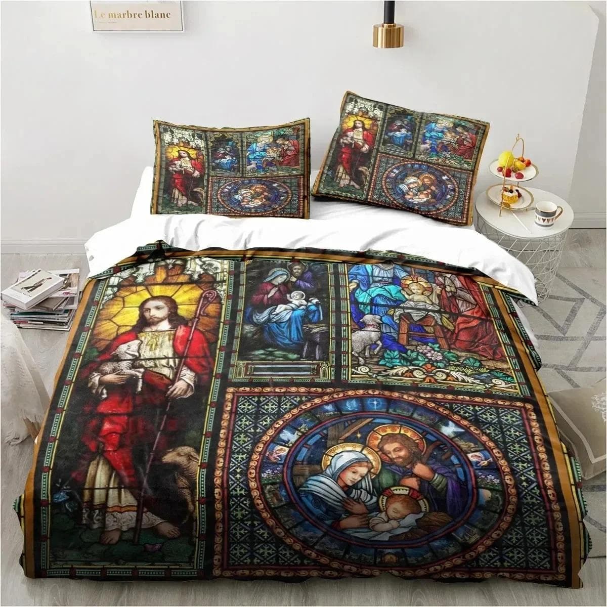 Jesus Christ Church Mary Christian Religious Bedding Set Duvet Cover Bed Set Quilt Cover Pillowcase Comforter king Queen Size AU Single 140x210cm