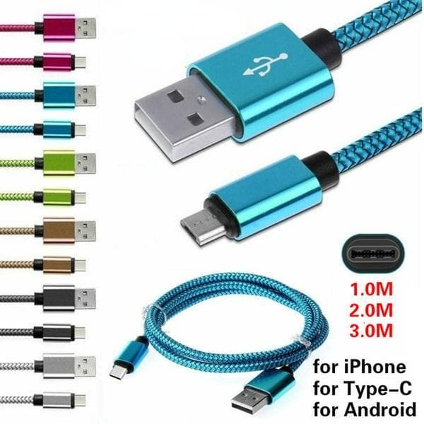 Extra Long Fast Charging Nylon Braided USB Data Charging Cable, Type C USB-C/Fast Charging Cord for iPhone Samsung Xiaomi Huawei 0.25m for Android black