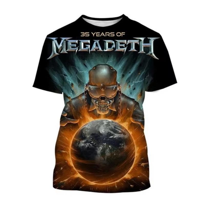 Megadeth 3D Printed T-Shirts Fashion Rock Band Men's Casual T-shirt Summer Men Punk Funny Hip Pop Short Sleeve Men's 2XL