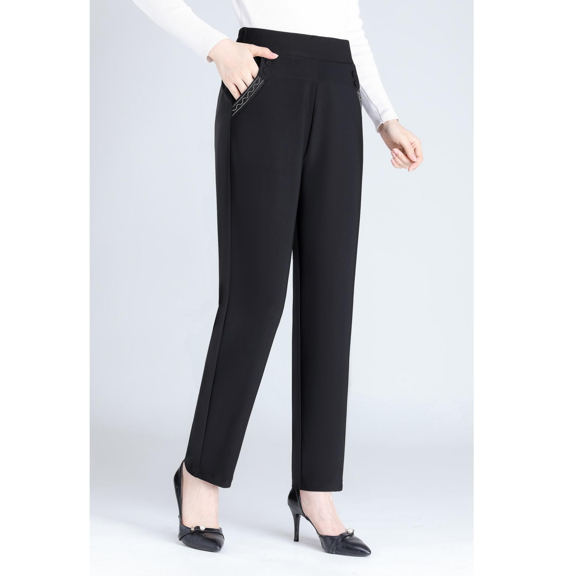 Plus Size Spring Autumn Straight Trousers Women's Elastic Waist Large Loose Pants XXXL