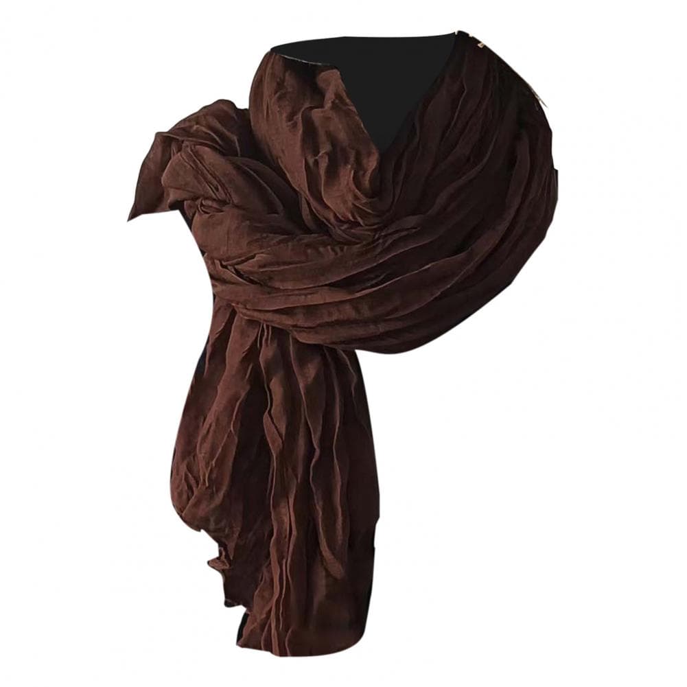 Women Scarf Solid Color Pleated Long Retro Autumn Winter Warm Long Scarf Soft Vintage Inspired Scarf XXS dark coffee