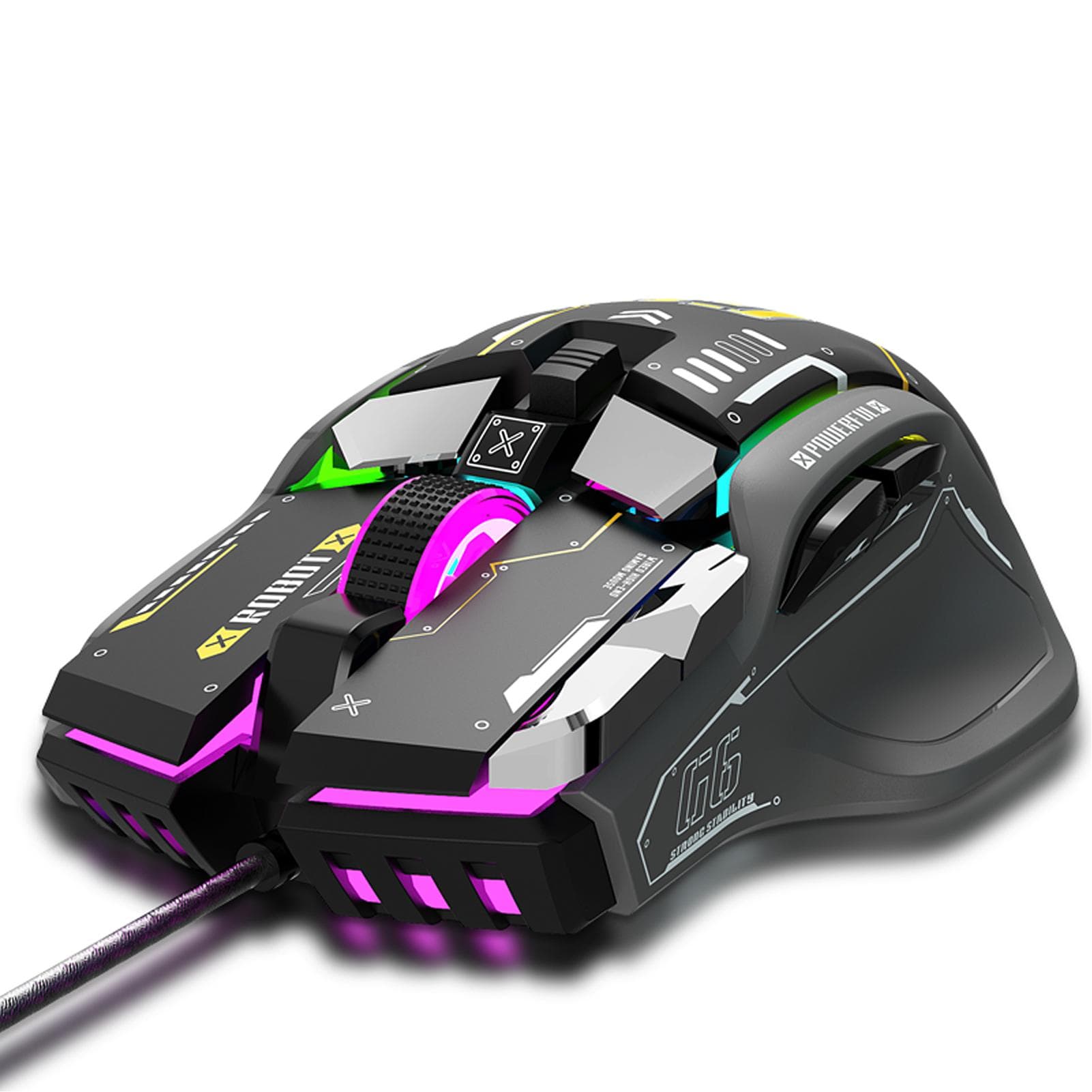 G6 RGB 12Key Mechanical Mouse Wired Gaming Mosue Ergonomic Design 10key Macro Programmable black