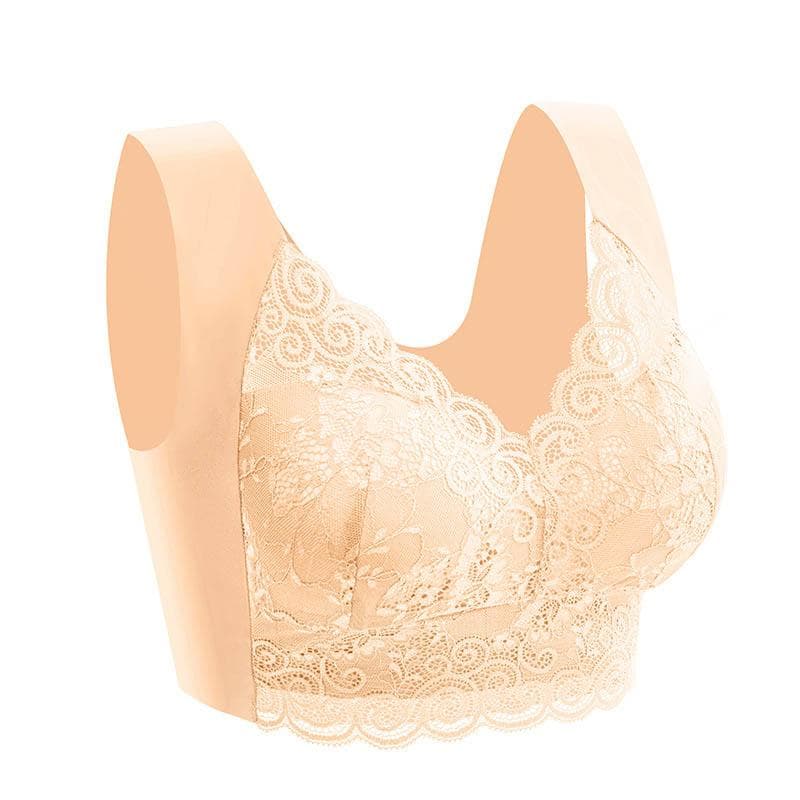 Ladies Large Size Lace Seamless One-piece Fixed Cup Sexy No Steel Ring Beautiful Back Gather Breathable Sleep Comfort Bra 4XL