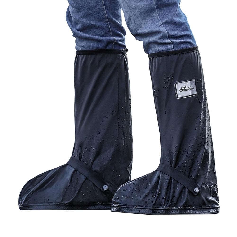1 Pair Boot Covers High tube Dustproof Non Slip Zipper Design Wear resistant Shoe Thickened Overshoes Rain Boot Cover M black
