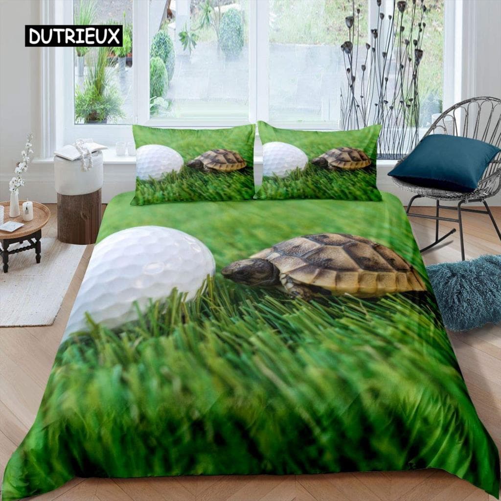 Golf Duvet Cover Set Golf Club Athlete Twin Bedding Set Microfiber Grass Leaf Branches Sports Game Theme Double King Quilt Cover 140x200cm 3pcs