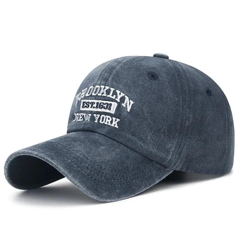 Korean Version Of The Four Seasons New Curved Brim Washed Retro Coated Cloth Cap Outdoor Sunshade Distressed Baseball Hat Unisex Adjustable navy blue
