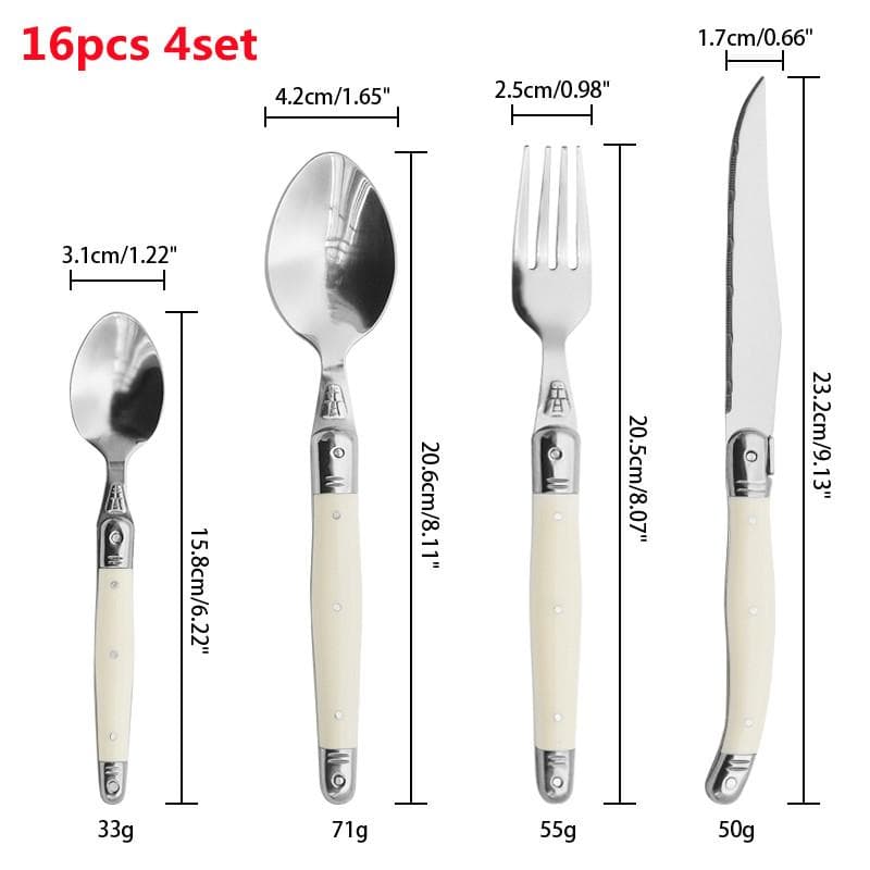 4-24pcs Laguiole Dinner set Ivory White Dinnerware Steak Knife Fork Spoon Teaspoon Stainless steel Cutlery Restaurant Flatware