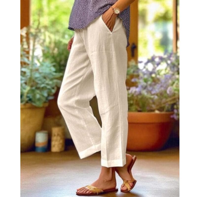 Cotton and Linen Women's Loose Fashion Solid Color Straight Casual Pants Women's Clothing L beige