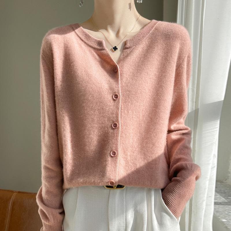 2024 V-Neck Cashmere Cardigan: Women's Versatile Long Sleeve Sweater for Spring, Autumn & Winter M