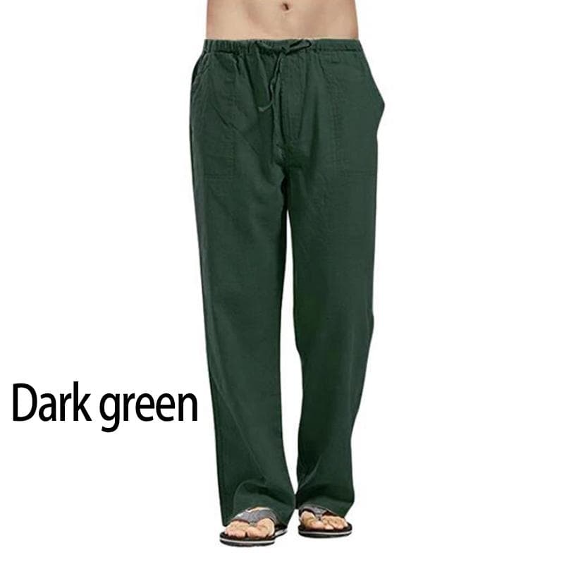 Men's Cotton Linen Pants Loose Cool Casual Long Pants Elastic Waist Long Pant Casual Large Size Streetwear Lightweight Trousers M dark green