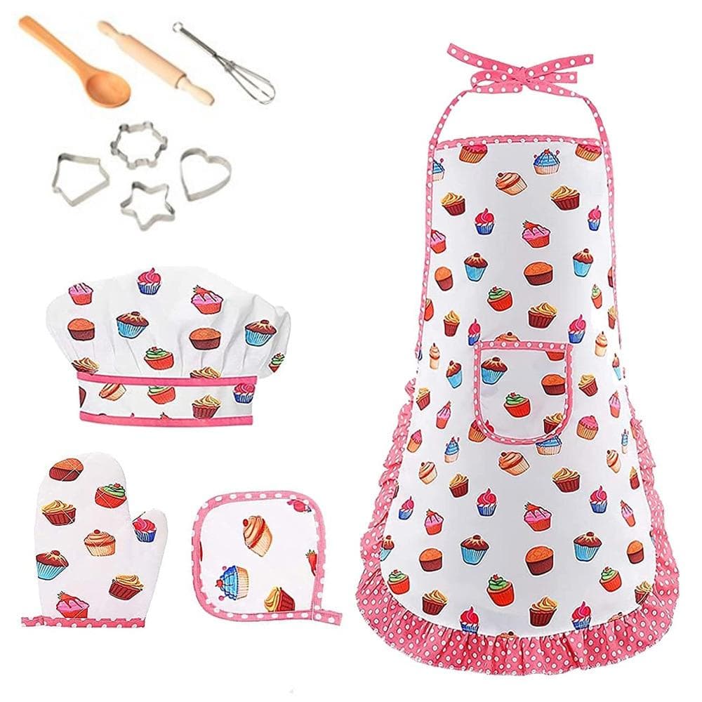 4/11Pcs Kids Cooking Apron Gloves Hat Set Pink Easter Halloween Child Chef Kitchen Baking Tool Play House Toys XYZ 11PCS